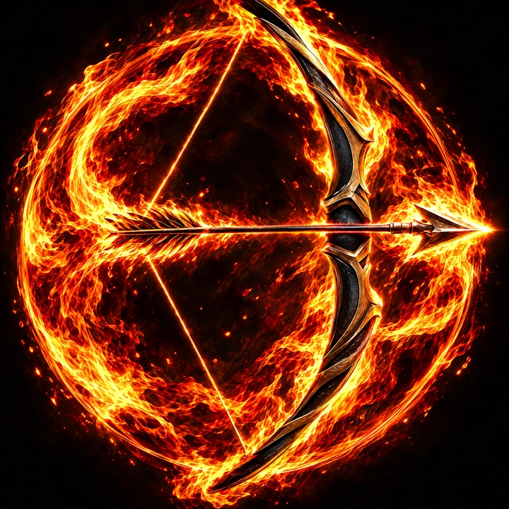 The Still Chosen logo: a bow drawn back inside a ring of fire